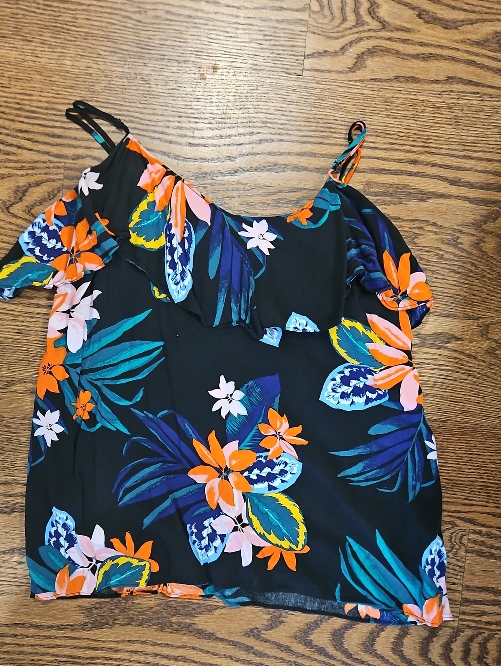 Old Navy Black Tropical Floral Ruffle Cami